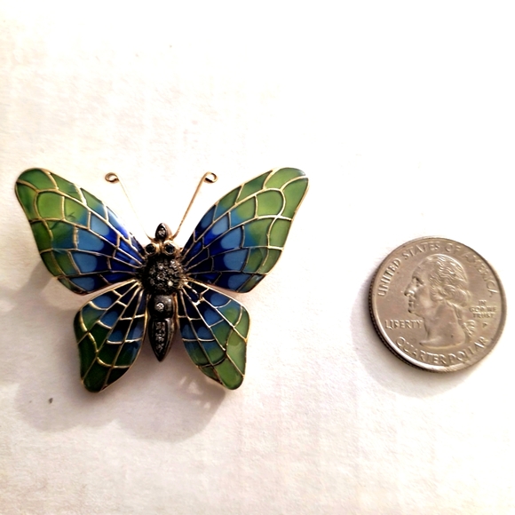 Green Blue Gold Butterfly Pin Brooche - Picture 2 of 3